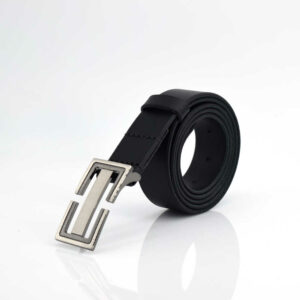 Ceinture noire en cuir avec boucle habillée "Maurice"