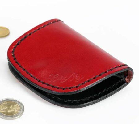 Porte-monnaie plat en cuir rouge et noir