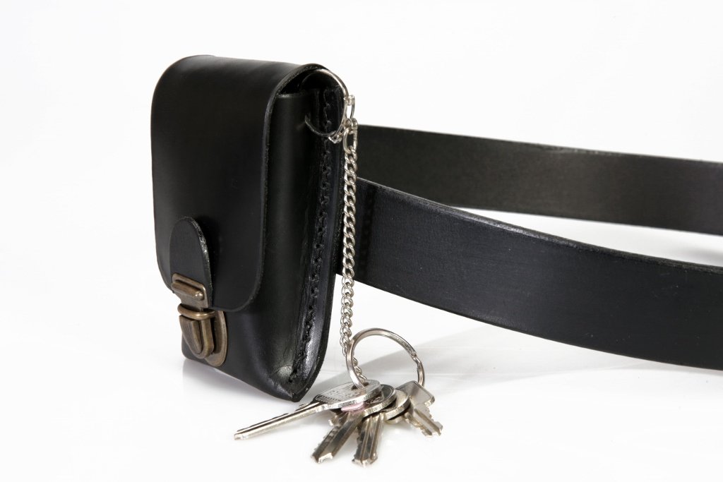 Etui à clés en cuir noir pour ceinture 