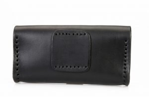 Pochette en cuir noir pour smartphone aimanté