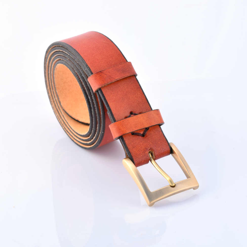 Ceinture en cuir naturel avec boucle en laiton "Jean-Pierre"