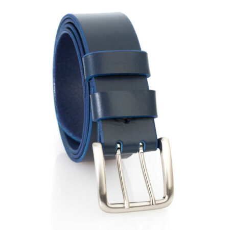 Ceinturon cuir bleu marine double ardillon "Malo" - 4 cm