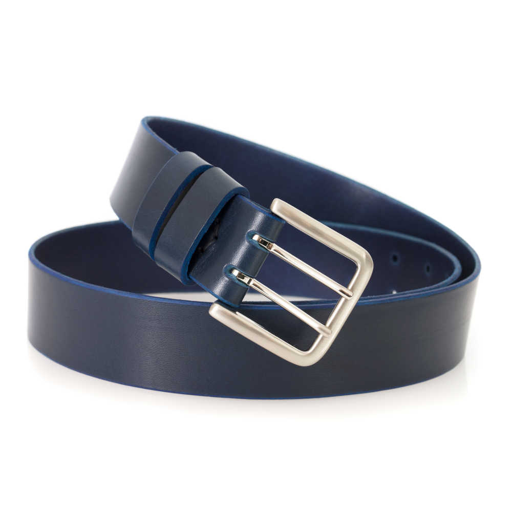 Ceinturon cuir bleu marine double ardillon "Malo" - 4 cm