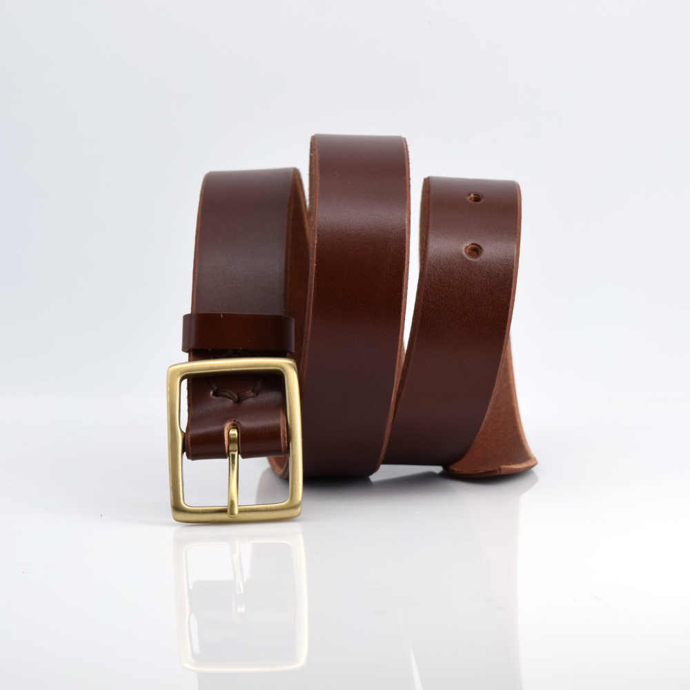 Ceinture en cuir marron fauve 3,5 cm "Albert"