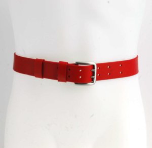 Ceinturon cuir rouge "Camille" double ardillon