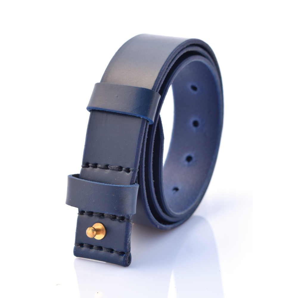 Ceinture en cuir bleu marine sans boucle anti allergie larg. 3 5 cm Ma ceinture