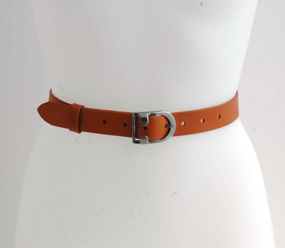 Ceinture Boucle Fantaisie En Cuir Velours Cognac Pieces - Femme