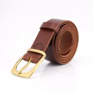 Ceinture en cuir marron fauve "Steven" - larg. 3,5 cm
