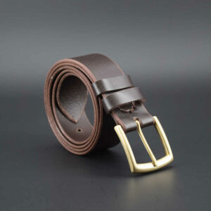 Ceinture en cuir marron foncé "Simon" boucle dorée - larg. 3,5 cm