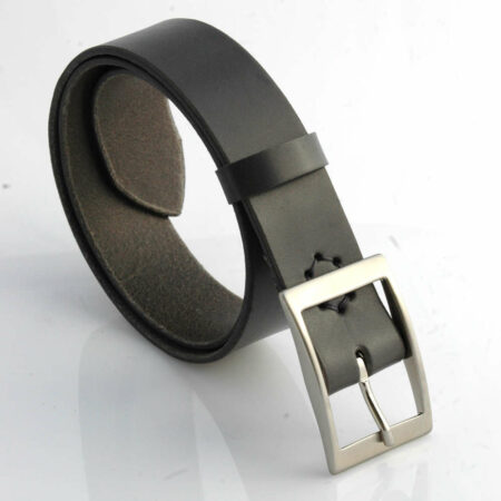 Ceinture en cuir gris "Gaston" - Larg. 3,5 cm