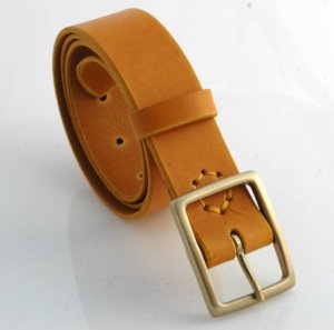 Ceinture en cuir jaune moutarde "Jeanne" - larg. 3,5 cm