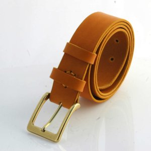 Ceinture en cuir jaune moutarde "Judith" - larg. 3,5 cm