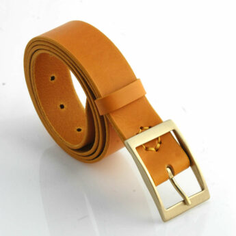 Ceinture en cuir jaune moutarde "Line" - Larg. 3,5 cm