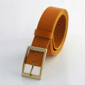 Ceinture en cuir jaune moutarde "Line" - Larg. 3,5 cm
