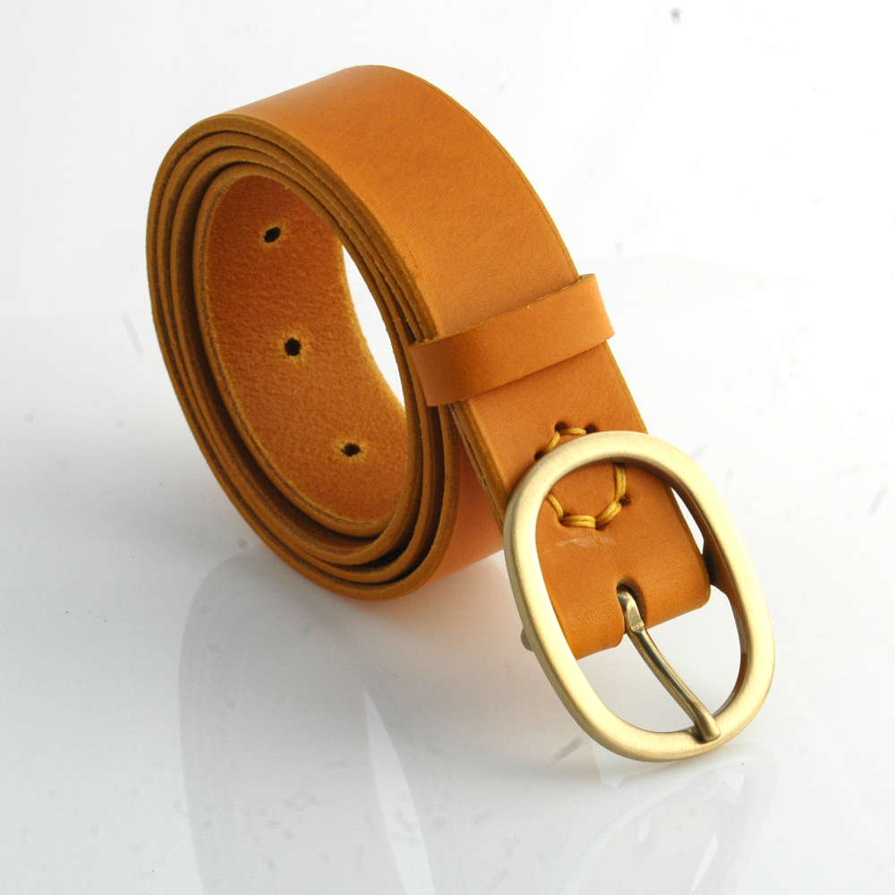 Ceinture en cuir jaune moutarde "Noémie" - larg. 3,5 cm