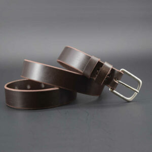 Ceinture en cuir marron foncé "Ulysse" - Larg. 3 cm, boucle argentée