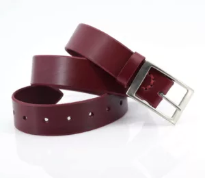 Ceinture en cuir rouge Bordeaux "Edith" - Larg. 3,5 cm