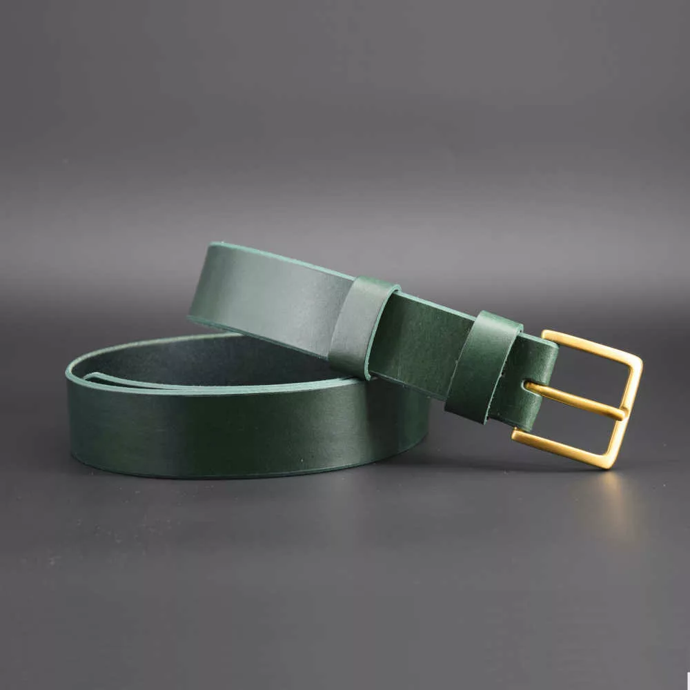 Ceinturon vert foncé en cuir "Amandine" - larg. 4 cm