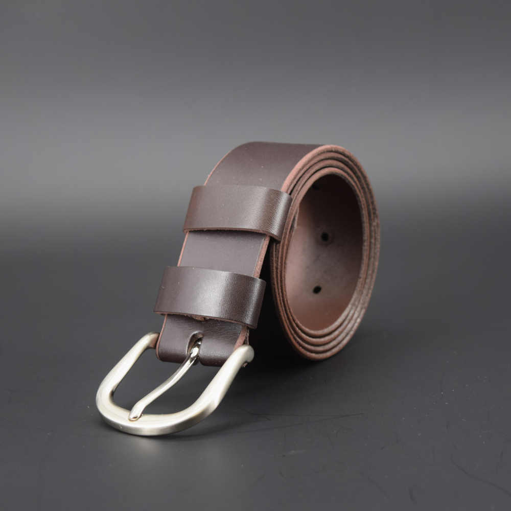 Ceinturon marron foncé chocolat en cuir « Salim » – larg. 4 cm