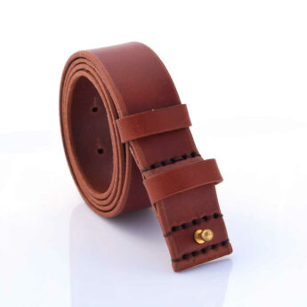 Ceinture marron fauve en cuir "anti allergie" car sans boucle - larg. 3,5 cm