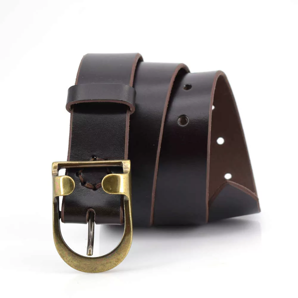 Ceinture en cuir marron foncé "P'tite oreille" - larg. 3 cm