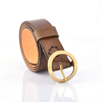 Ceinture marron foncé vieilli en cuir "Sohan" - larg. 3,5 cm