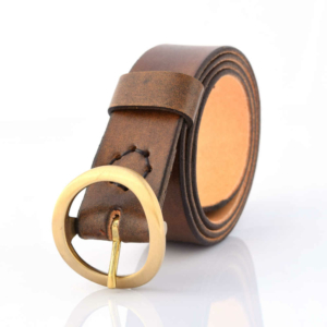Ceinture marron foncé vieilli en cuir "Sohan" - larg. 3,5 cm