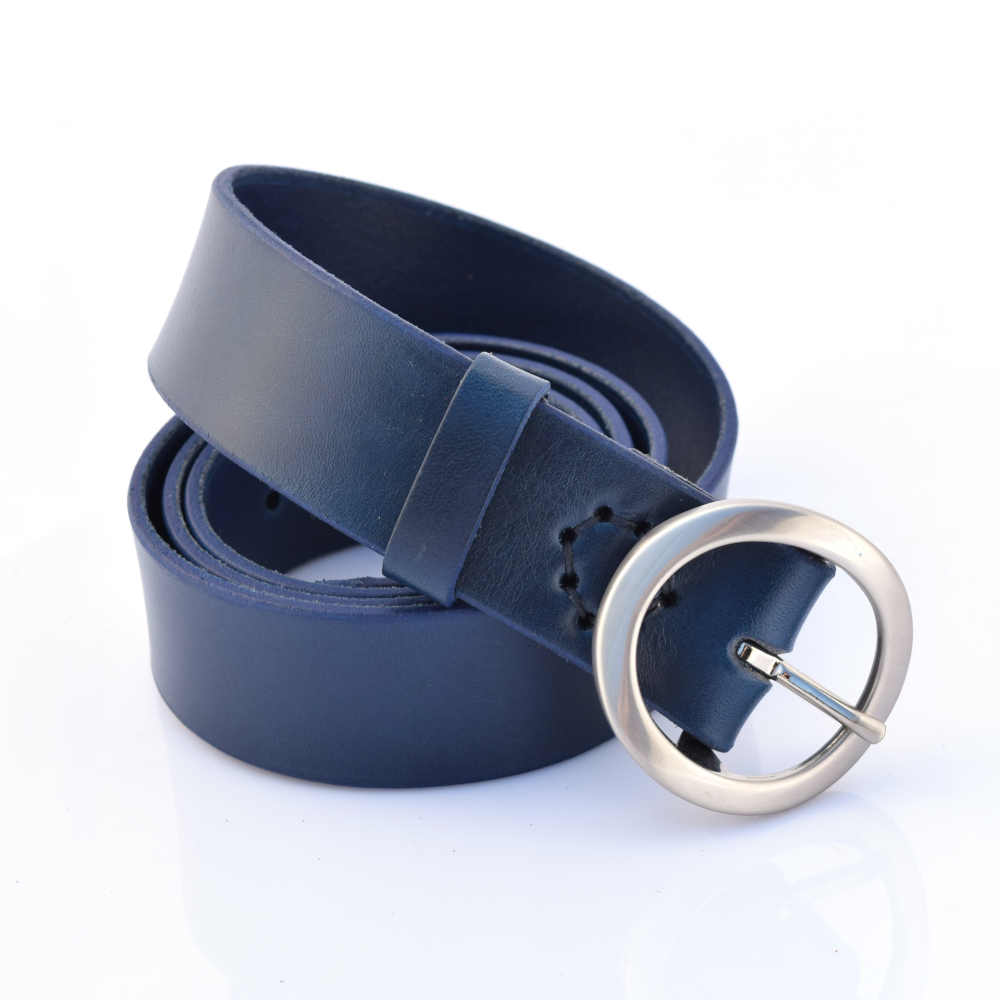 Ceinture bleu marine en cuir "Idriss" - larg. 3,5 cm