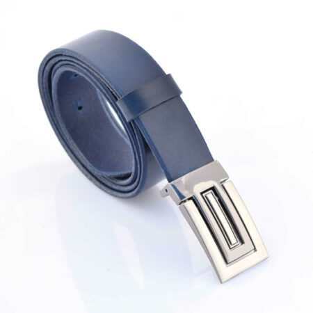 Ceinture bleu marine en cuir, boucle habillée "Travis"