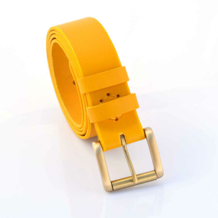 Ceinture jaune en cuir "Madeleine" - Boucle à rouleau larg. 3,5 cm