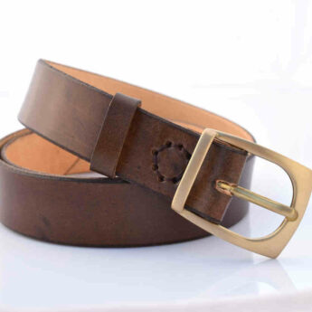 Ceinture en cuir marron foncé vieilli "Malone" - Larg. 3,5 cm