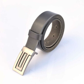 Ceinture grise en cuir, boucle habillée "Rachid"