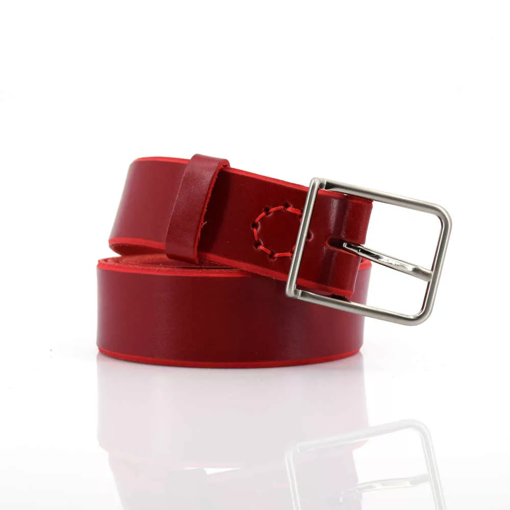 Ceinture rouge en cuir "Sheila" - Larg. 3,5 cm