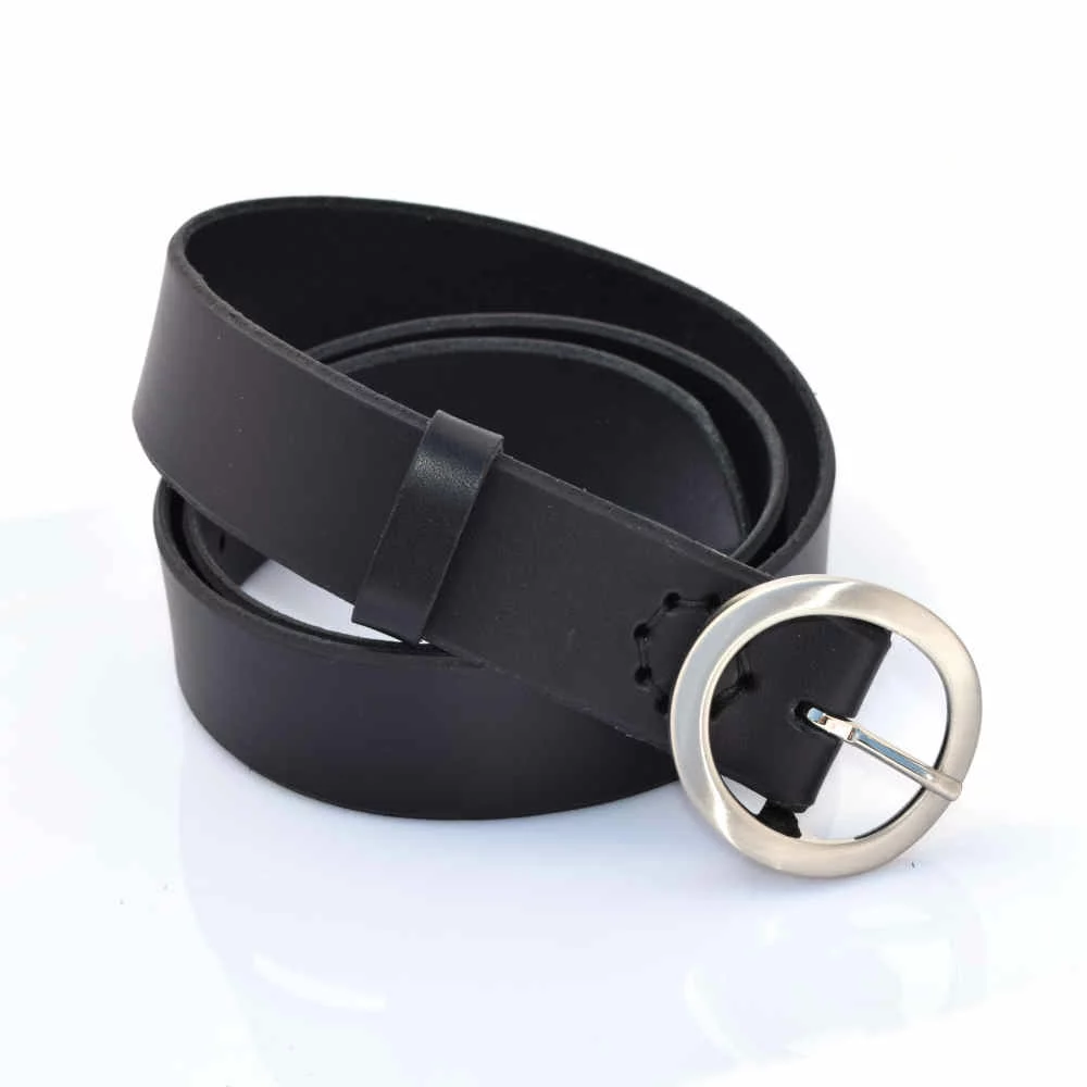 Ceinture noire pour femme en cuir "Gladys" - larg. 3,5 cm