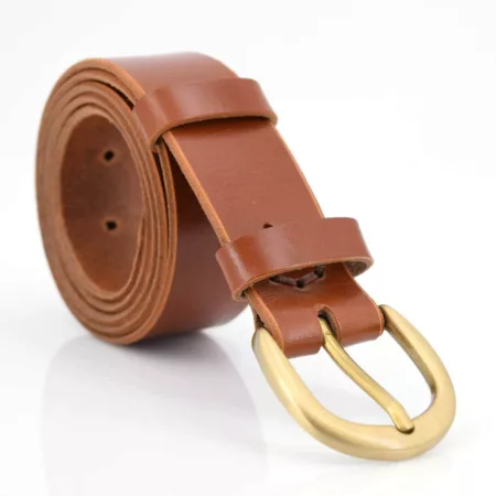 Ceinture En Cuir Vintage Marron Clair - Longueur 102 Cm - Boucle Métal "La Ruée Vers L'Or" - Fait Main En France - Années 70