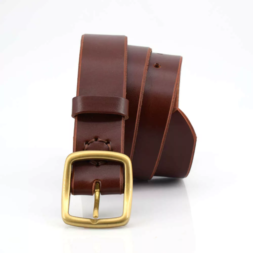 Ceinture en cuir marron fauve "Maxime" - larg. 3,5 cm