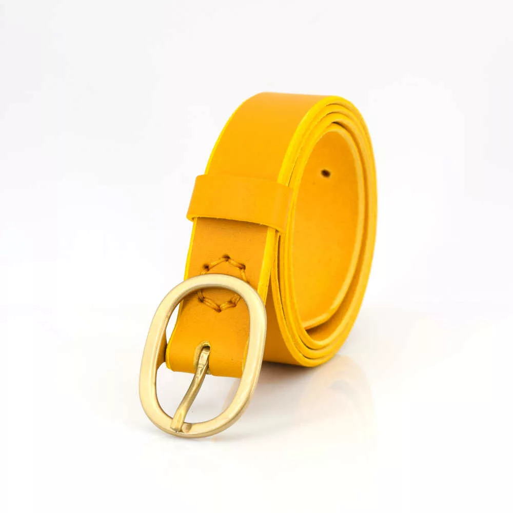 Ceinture fine jaune en cuir "Abigaël" - larg. 3 cm