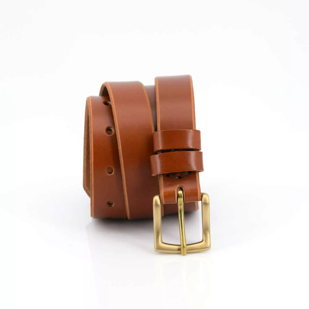 Ceinture fine marron clair en cuir "Jocelyne" - Larg. 2,5 cm
