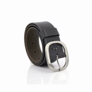 Ceinture large grise en cuir pleine fleur "Basile"