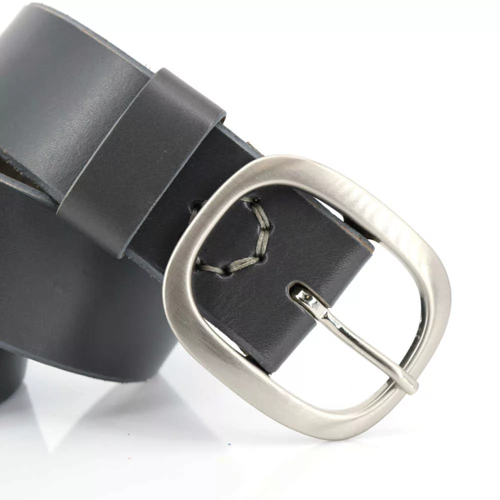 Ceinture large grise en cuir pleine fleur "Basile"