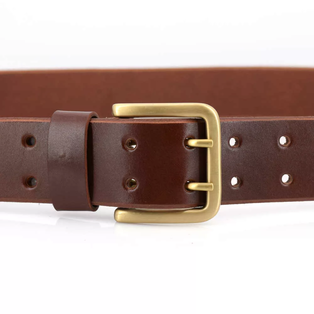 Ceinturon cuir marron fauve "Ludovic" à double ardillon