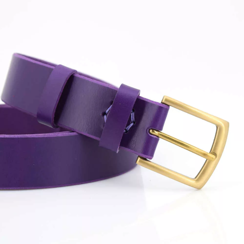 Ceinture en cuir violet "Césarine" - larg. 3,5 cm