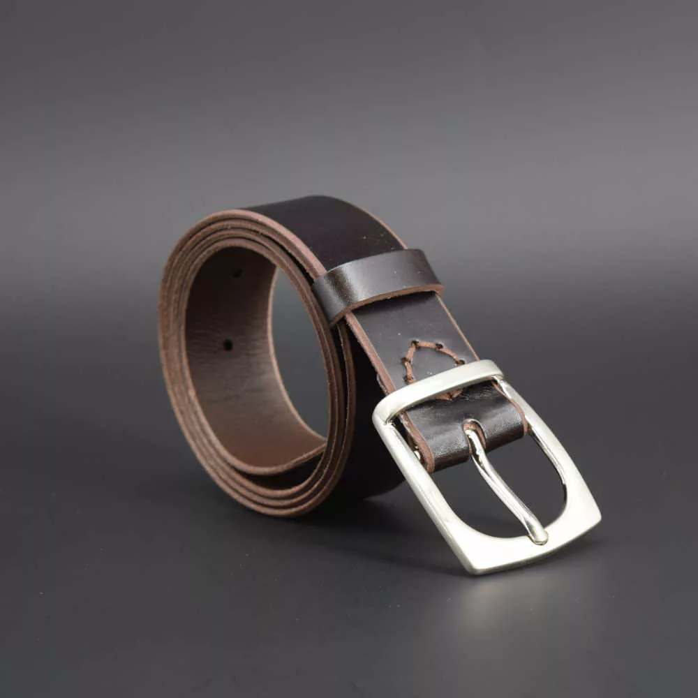 Ceinture en cuir marron foncé "Andrew" - larg. 3,5cm