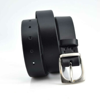 Ceinture noire en cuir, avec boucle en laiton « Bernard »