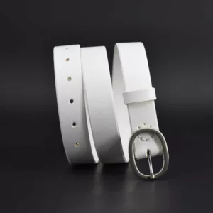 Ceinture blanche, fine, en cuir "Yseult" - larg. 3 cm