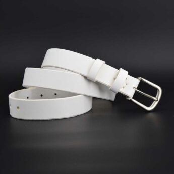 Ceinture blanche, fine, en cuir "Iris" - Larg. 3 cm