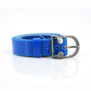 Ceinture fine en cuir bleu "Petite Oreille" - larg. 3 cm