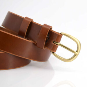 Ceinture fine en cuir marron Camel "Adonis" - 3 cm