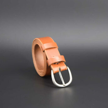 Ceinture fine en cuir marron Camel "Adonis" - 3 cm