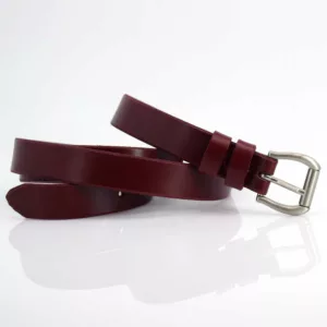 Ceinture fine pour femme en cuir rouge Bordeaux - Maryam